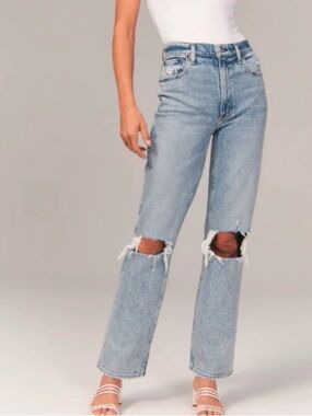 Abercrombie & Fitch The 90s Straight Ultra high rise curve love jeans Holey 8s